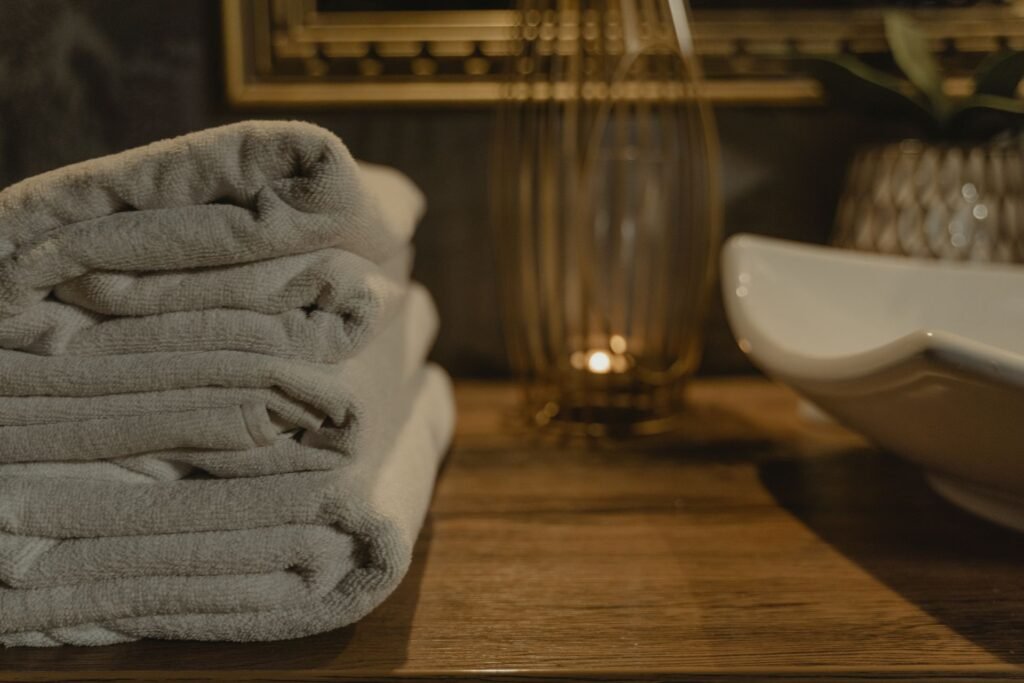 Stack of white bath towels