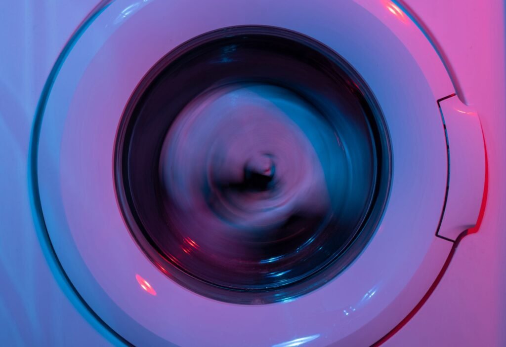 Washing machine actively spinning clothes, relevant to a Samsung VRT Plus washer still shaking issue
